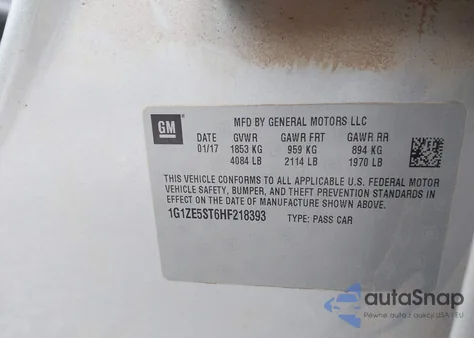 2017 Chevrolet Malibu 1Lt z USA, uszkodzony, nr VIN 1G1ZE5ST6HF218393